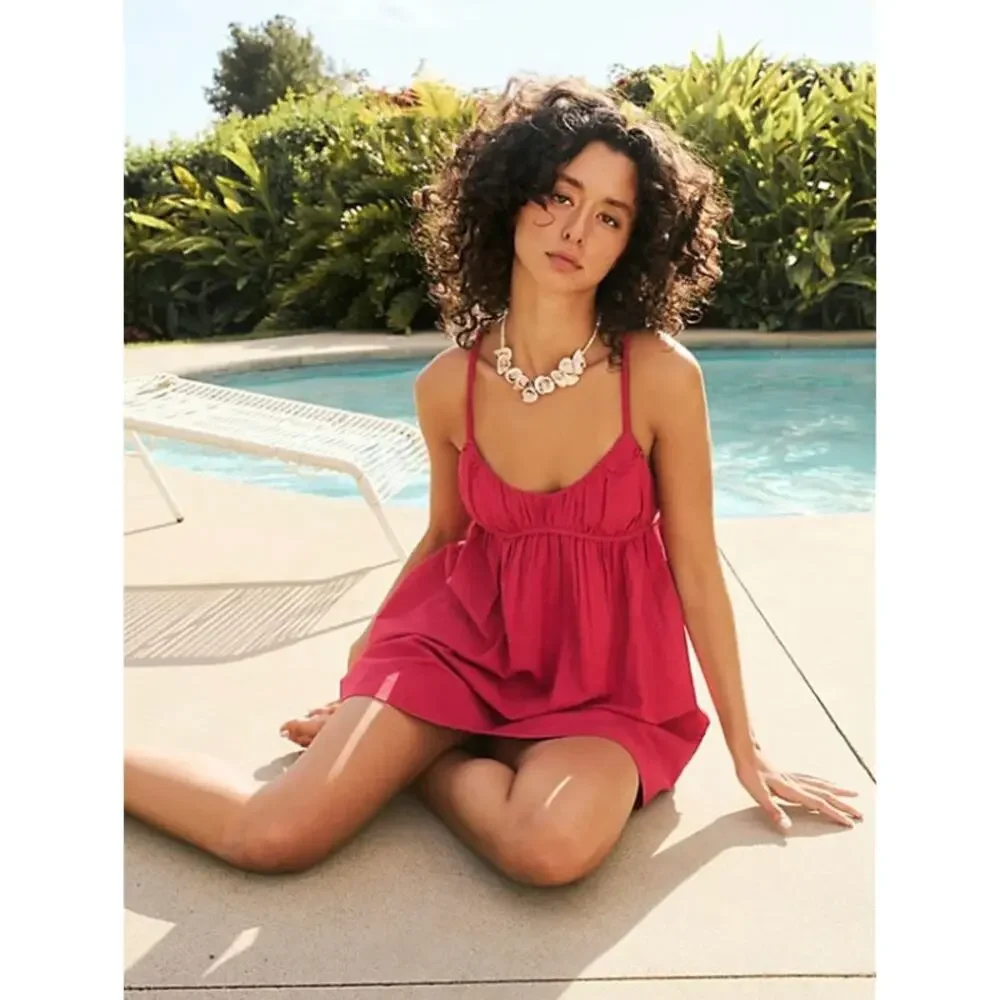 Free People Tell All Mini Dress Womens Medium Red Sleeveless New Low Back - Picture 3 of 13